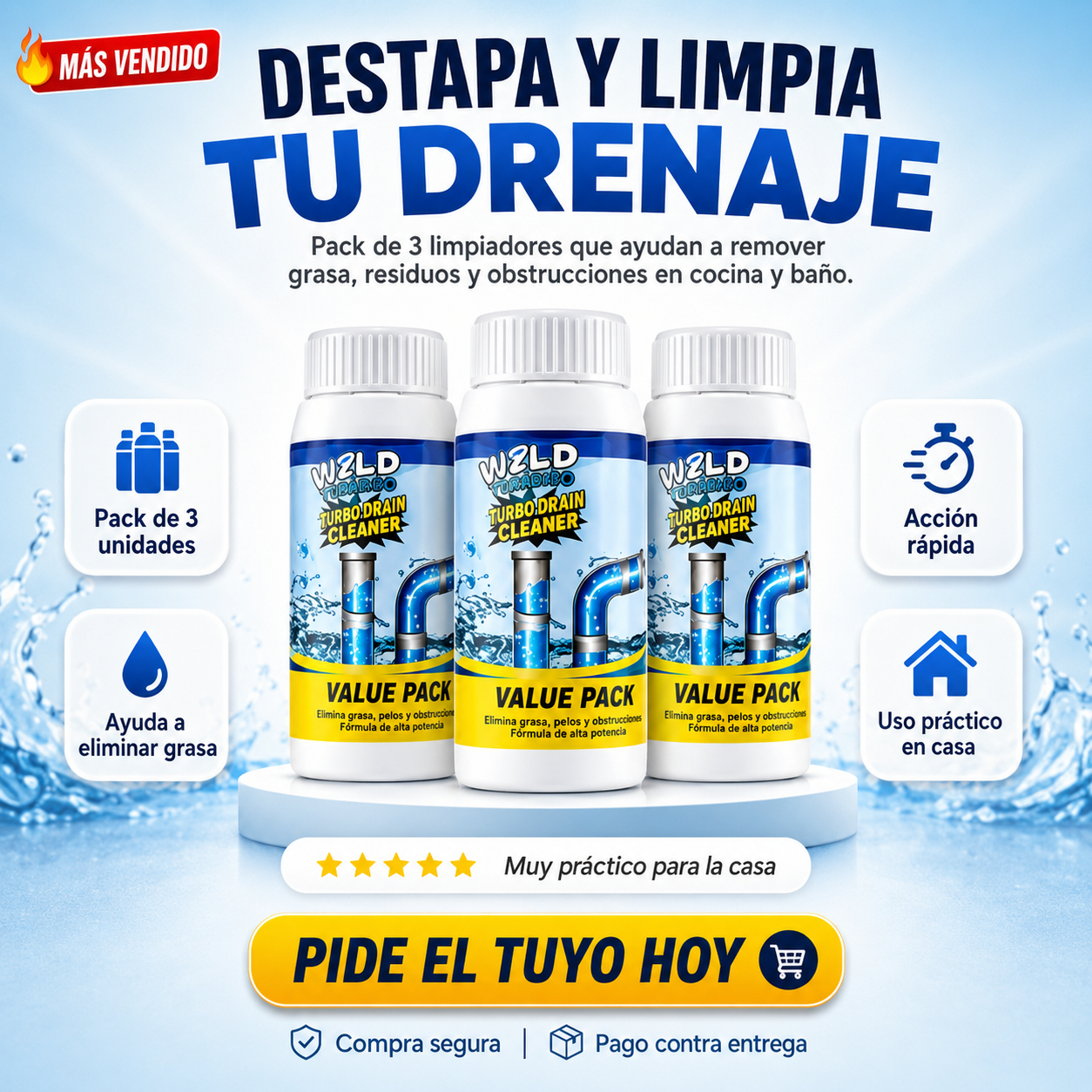 Wild Tornado™-Pack 3x1 | Destapa tu desagüe en minutos y olvídate de las cañerias tapadas para siempre