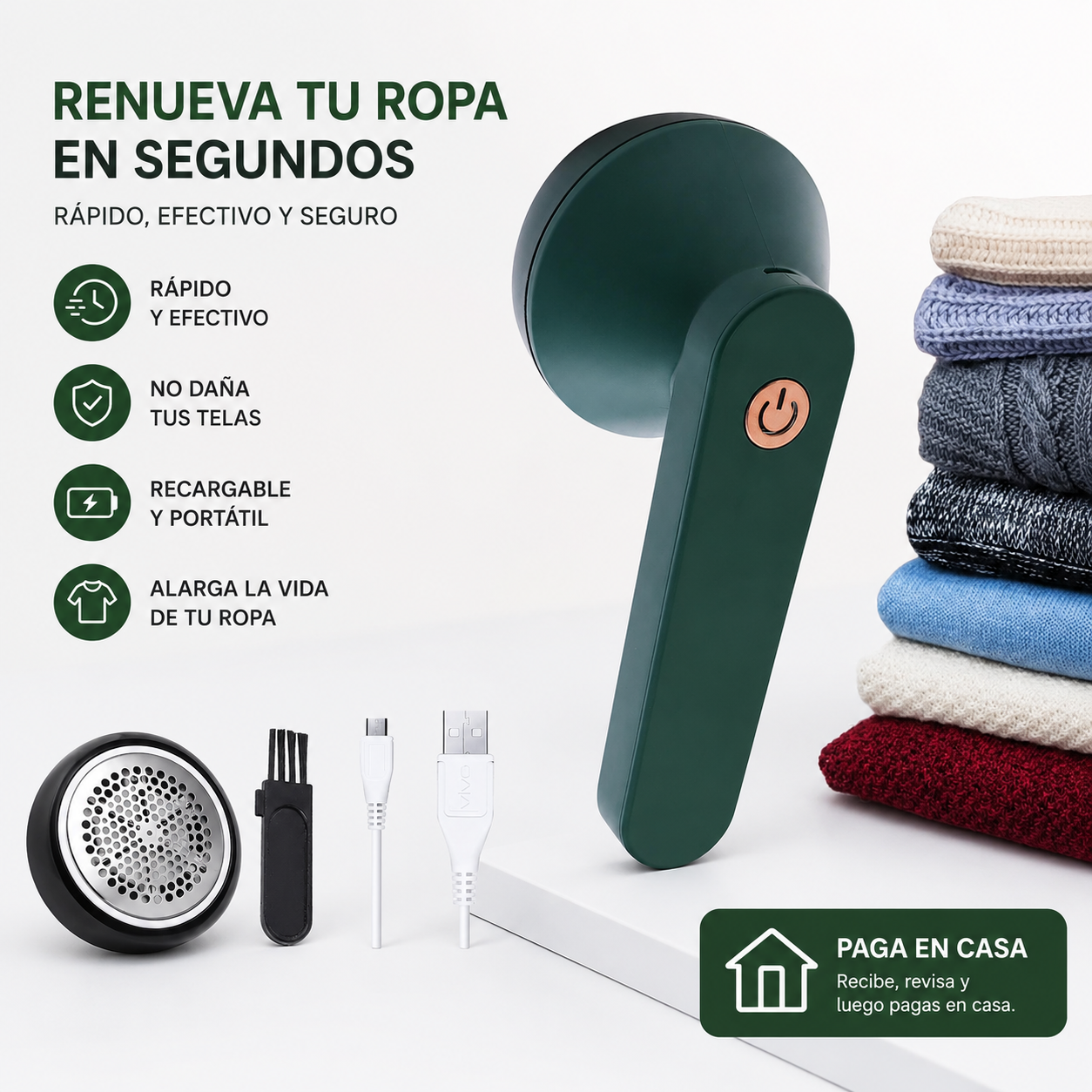 Removedor de Pelusas Eléctrico Recargable™